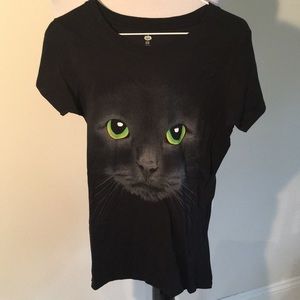 NWOT black cat with green eyes, black T-shirt